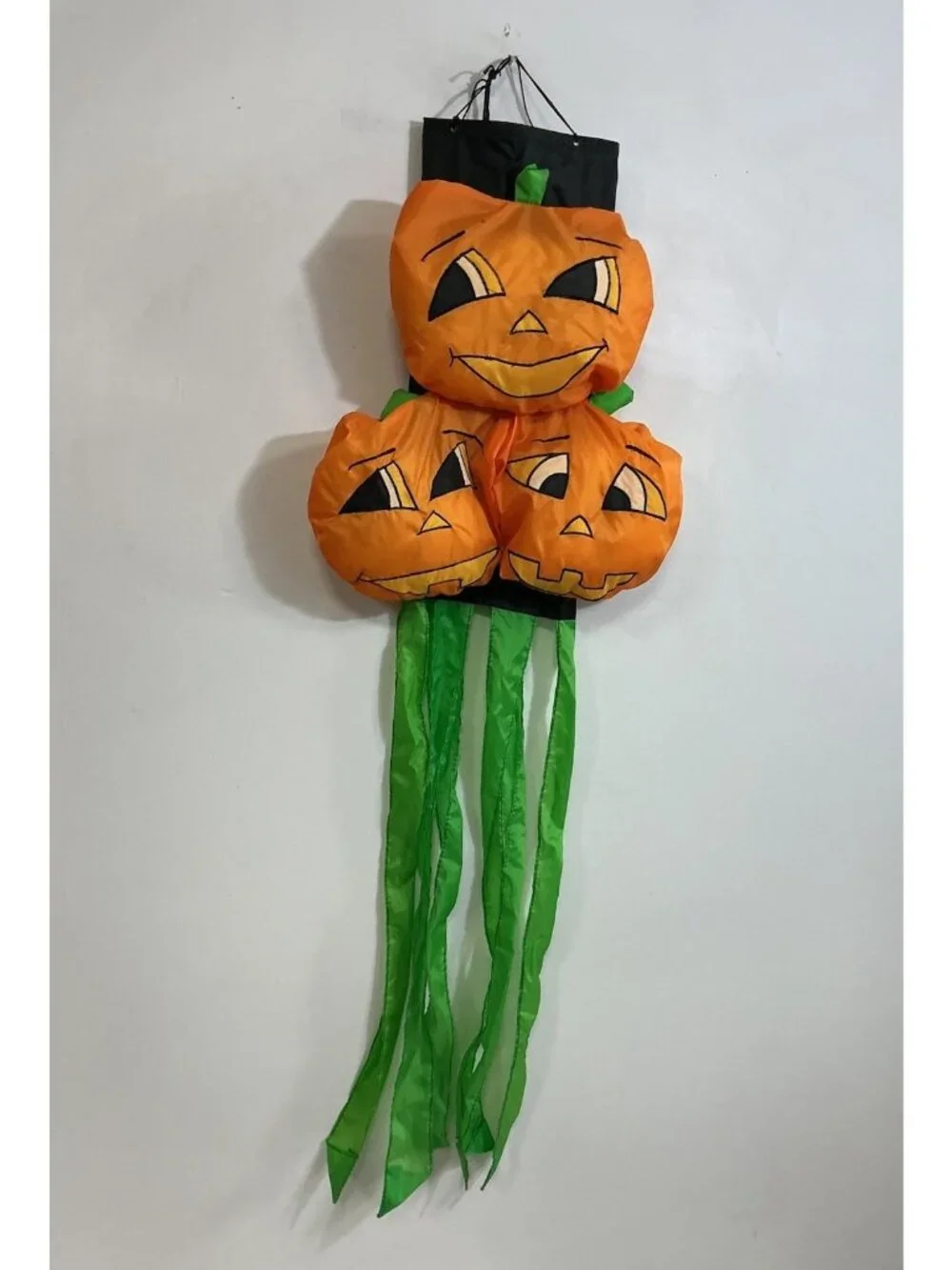 Vintage Halloween Pumpkin Windsock Triple Jack O Lantern 1996 Hanging Decor 46”